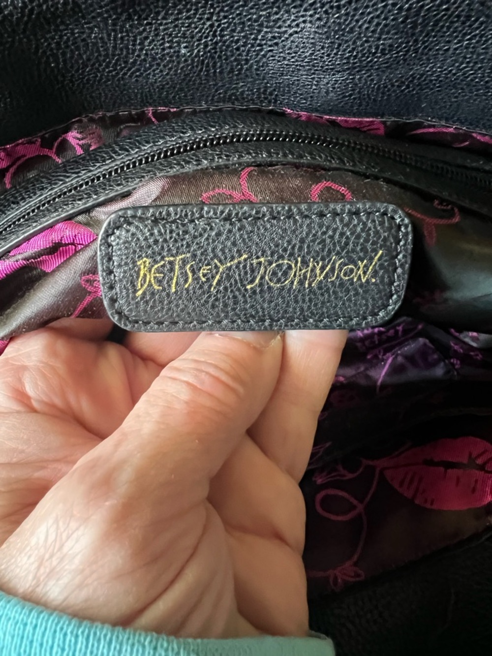 Betsey Johnson Floral Embellished Black and Cream Striped Purse Satchel Bag - Picture 13 of 16